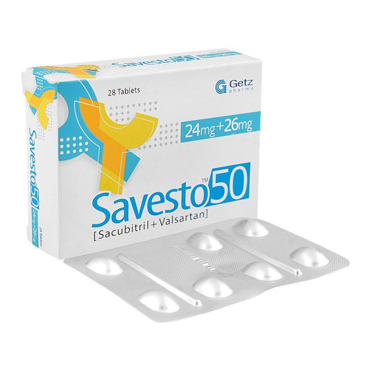 Savesto 50 (Sacubitril+Valsartan) 24mg+26mg, 28 Ct - Getz Pharma