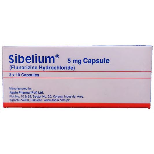 Sibelium (Flunarizine Hydrochloride) Capsule 5 mg, 30 Ct - Aspin Pharma