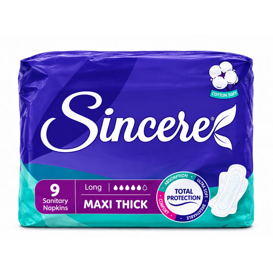 Sincere Maxi Thick (Long) Sanitary Pads, 9 Ct