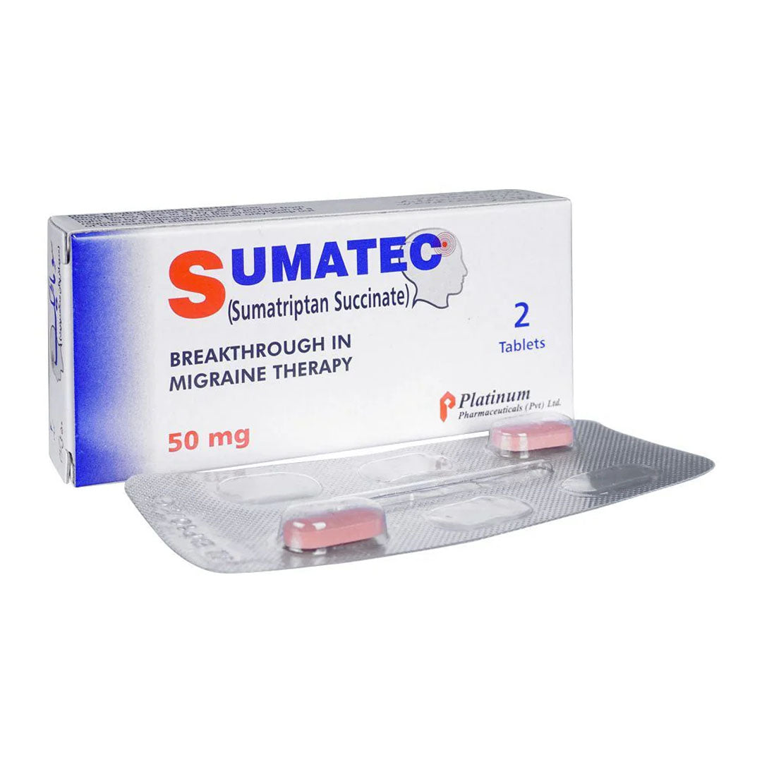 Sumatec (Sumatriptan Succinate) 50 mg, 2 Ct - Platinum Pharma