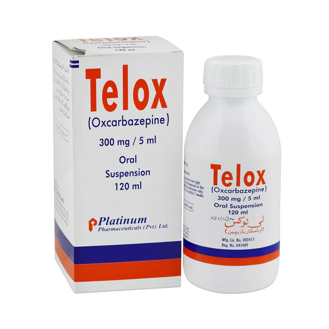 Telox (Oxcarbazepine) Oral Suspension 300 mg/5 ml, 120 ml - Platinum Pharma