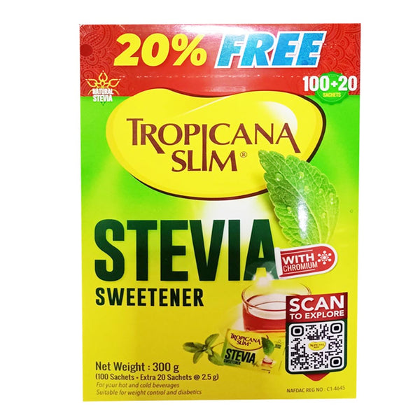 Tropicana Slim Stevia Sweetener with Chromium Sachet, 100 Ct