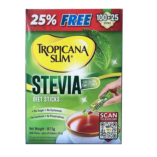 Tropicana Slim Stevia Diet Zero Calorie Sweetener Sticks, 100+25 Ct
