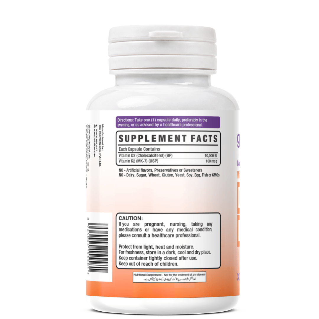 Get Alyve Vitamin D3(10,000 IU) + K2 MK7, 30 Ct