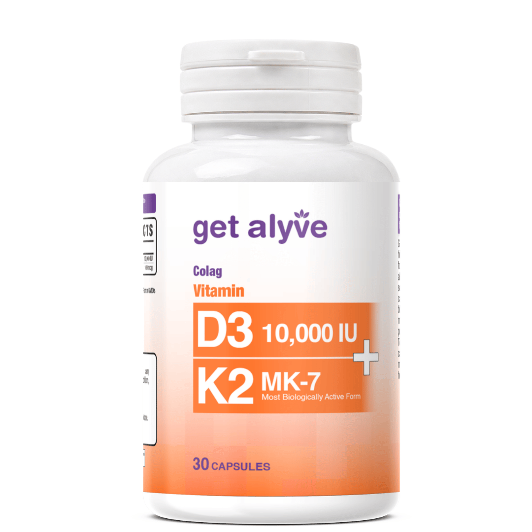 Get Alyve Vitamin D3(10,000 IU) + K2 MK7, 30 Ct