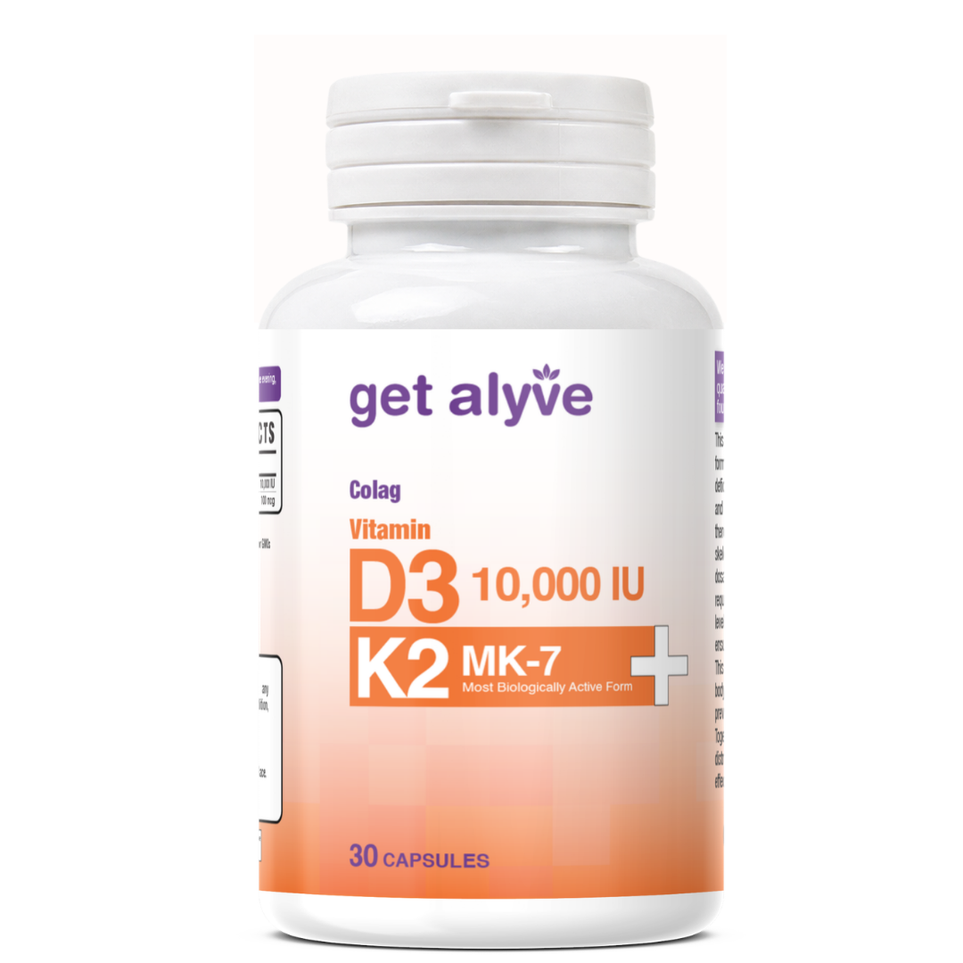 Get Alyve Vitamin D3 (10,000 IU) + K2 (MK7), 30 Ct