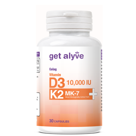Get Alyve Vitamin D3 (10,000 IU) + K2 (MK7), 30 Ct