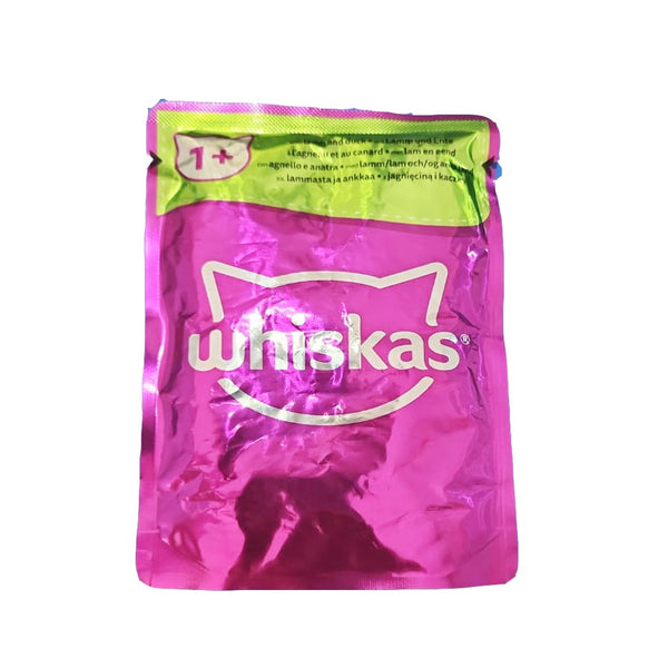 WHISKAS 1+ Adult Wet Cat Food Pouch in Lamb with Duck, 85g