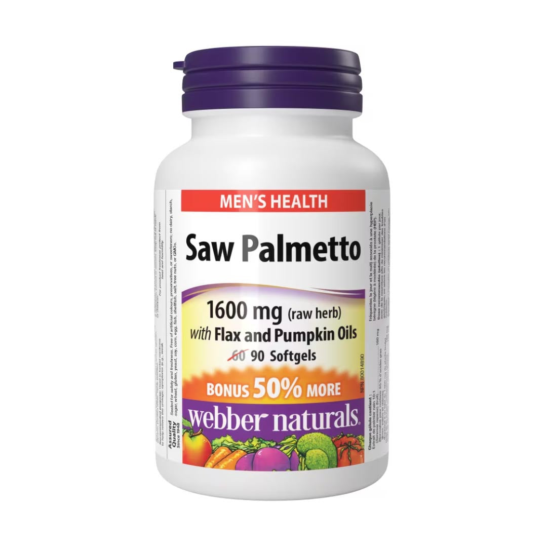 Webber Naturals Saw Palmetto 1600 mg with Flax & Pumpkin Oils, 90Ct