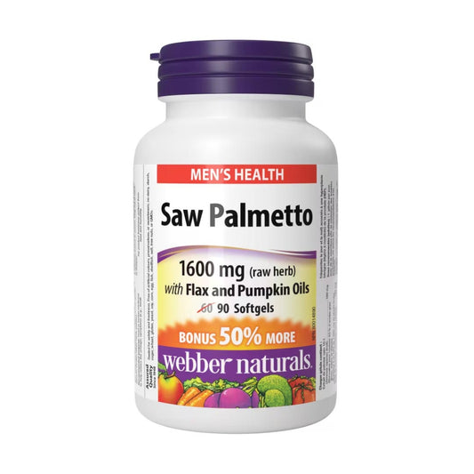 Webber Naturals Saw Palmetto 1600 mg with Flax & Pumpkin Oils, 90Ct