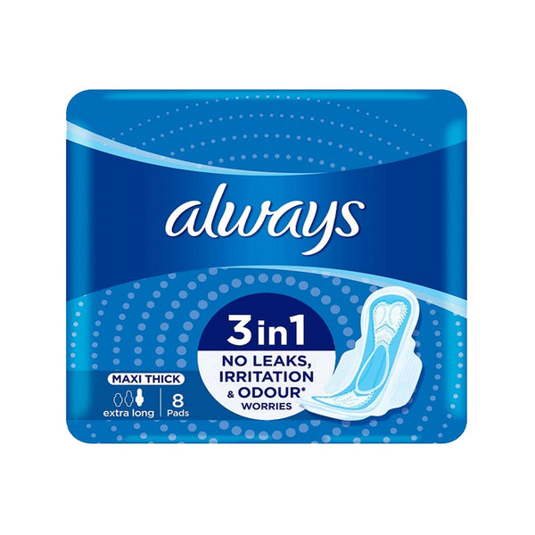 Always 3-in-1 Maxi Thick (Extra Long) Sanitary Pads, 8 Ct - My Vitamin Store