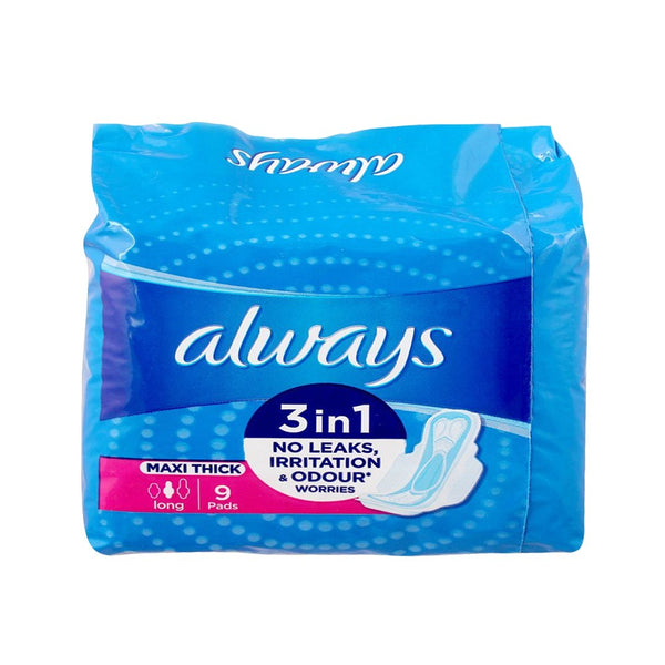 Always 3-in-1 Maxi Thick (Long) Sanitary Pads, 9 Ct - My Vitamin Store