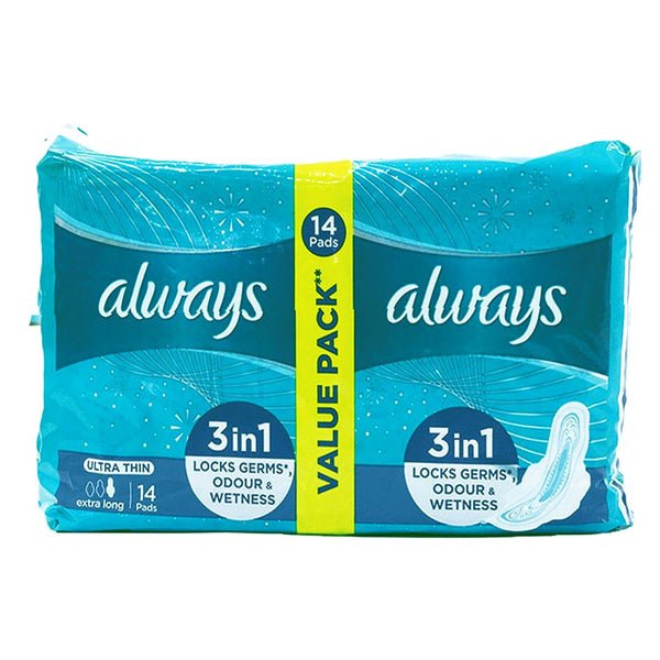 Always 3-in-1 Ultra Thin (Extra Long) Sanitary Pads Value Pack, 14 Ct - My Vitamin Store