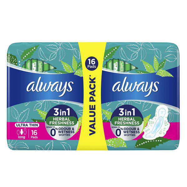 Always 3-in-1 Ultra Thin (Long) Sanitary Pads, 16 Ct - My Vitamin Store