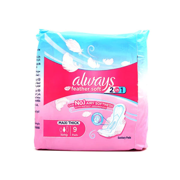 Always Feather Soft 2-in-1 Maxi Thick (Long) Sanitary Pads, 9 Ct - My Vitamin Store