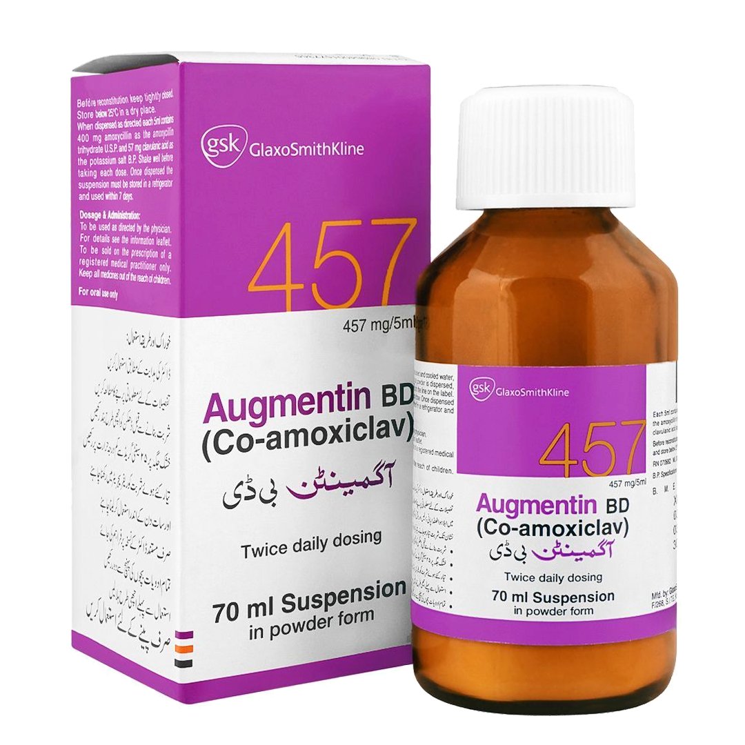 Augmentin BD (Amoxycillin+Clavulanic) Suspension 457mg, 70ml by GSK