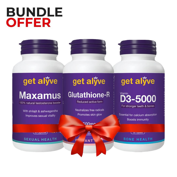 Bundle Pack - Get Alyve Glutathione-R, Maxamus, Vitamin D3-5000, 30 Ct - My Vitamin Store