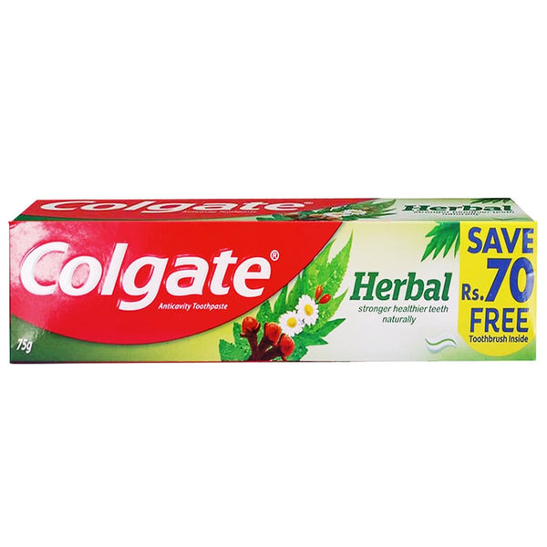 Colgate Herbal Anticavity Toothpaste with Free Toothbruh, 75g - My Vitamin Store