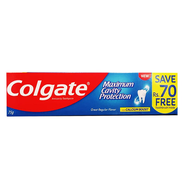 Colgate Maximum Cavity Protection Toothpaste with Free Toothbrush, 75g - My Vitamin Store