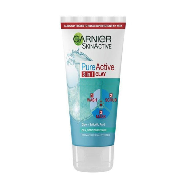 Garnier Pure Active 3-in-1 Clay Face Scrub, 50ml - My Vitamin Store