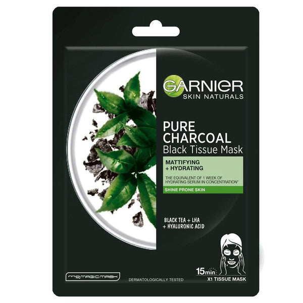 Garnier Pure Charcoal Hyaluronic Acid Black Tea Mattifying Sheet Mask - My Vitamin Store