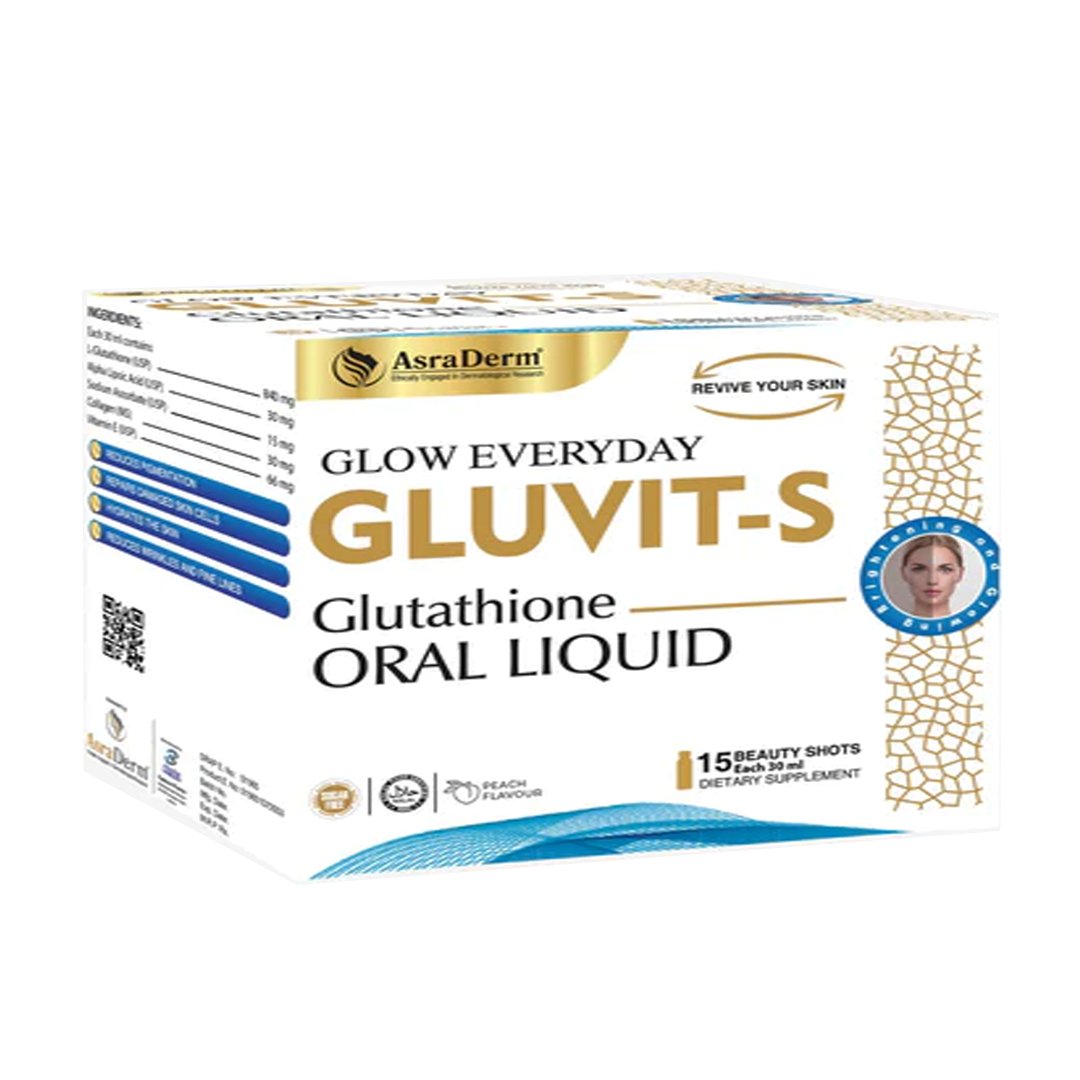 Gluvit-S Oral Liquid Glutathione, 15 Shots - Asra Derm - My Vitamin Store