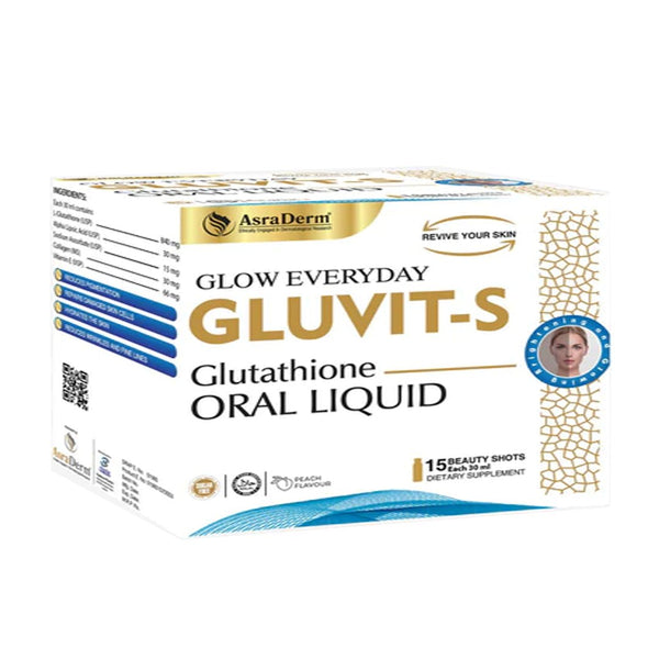 Gluvit-S Oral Liquid Glutathione, 15 Shots - Asra Derm - My Vitamin Store
