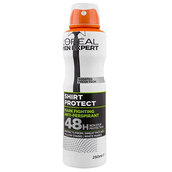 L'Oreal Men Expert Shirt Protect Mark Fighting Anti-Perspirant Deodorant 48H, 250ml - My Vitamin Store