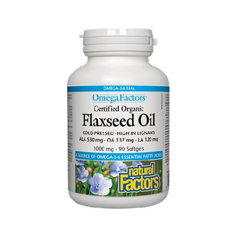 Natural Factors Certified Organic Flaxseed Oil 1000mg, 90 Ct - My Vitamin Store