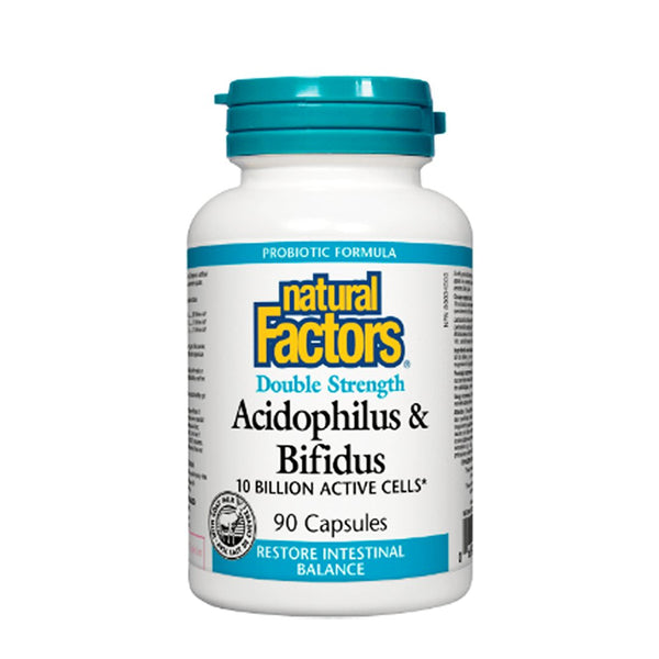 Natural Factors Double Strength Acidophilus & Bifidus (Probiotic) 10 Billion Active Cells, 90 Ct - My Vitamin Store