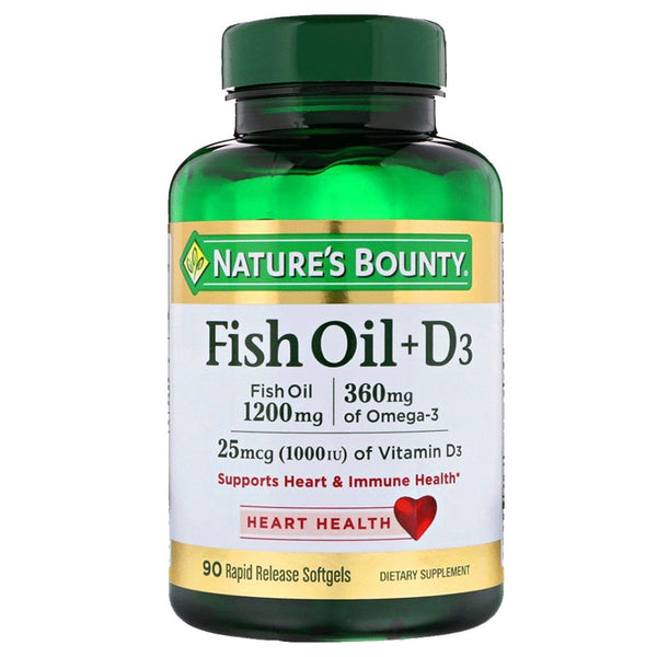 Nature's Bounty Fish Oil + D3, 90 Ct - My Vitamin Store