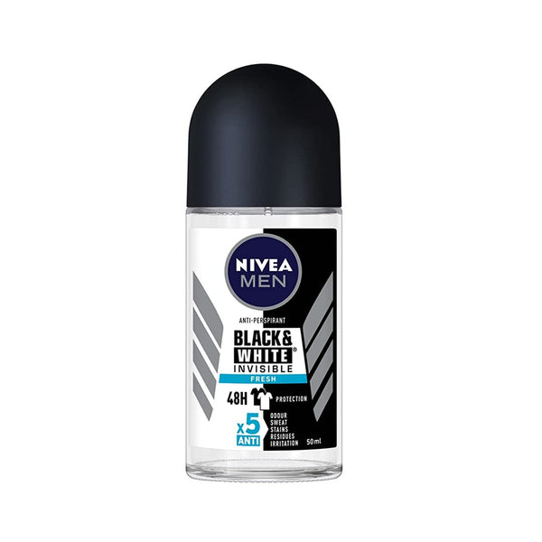 Nivea Men Black & White Invisible Fresh Roll-on Deodorant, 50ml - My Vitamin Store