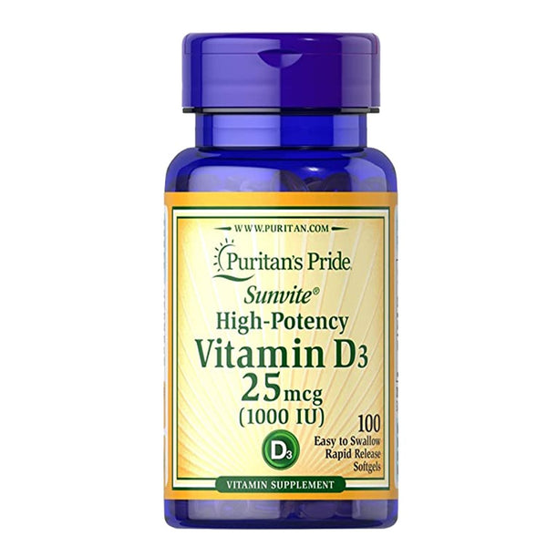 Puritan's Pride High-Potency Vitamin D3 25mcg (1000 IU) 100 Ct - My Vitamin Store