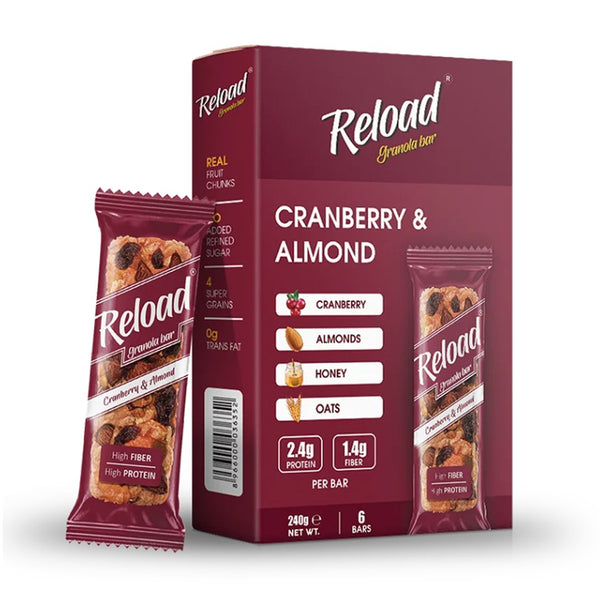 Reload Cranberry & Almond Granola Bar 40g, 6 Ct - My Vitamin Store