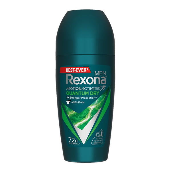 Rexona Men Quantum Dry Anti Stain 72H of Freshness Deodorant Roll-on, 45ml - My Vitamin Store