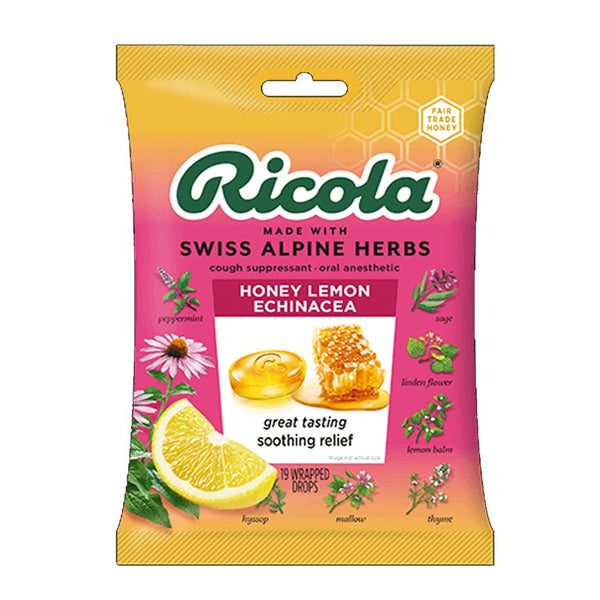 Ricola Honey Lemon Echinacea Cough Drops, 19 Ct - My Vitamin Store
