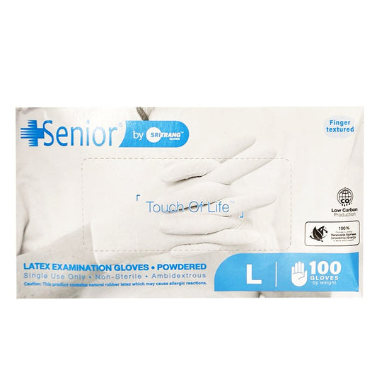 Senior Latex Powdered Disposable Examination Gloves (Large), 100 Ct - My Vitamin Store