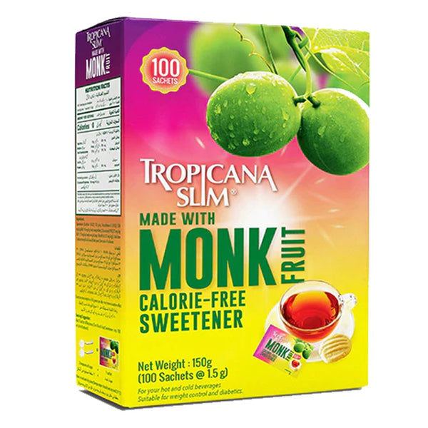 Tropicana Slim Monk Fruit Calorie Free Sweetener with Chromium Sachet, 100 Ct - My Vitamin Store