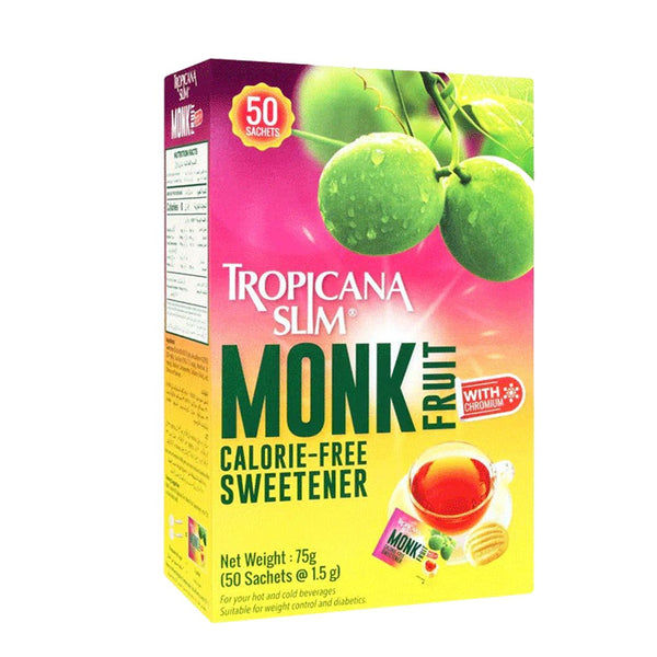 Tropicana Slim Monk Fruit Calorie Free Sweetener with Chromium Sachet, 50 Ct - My Vitamin Store