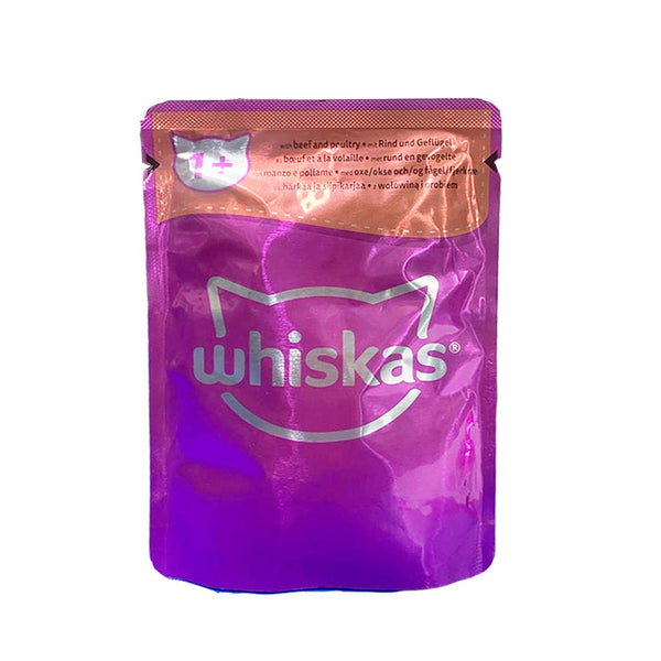 Whiskas 1+ Adult Beef and Poultry Wet Food Pouch, 85g - My Vitamin Store