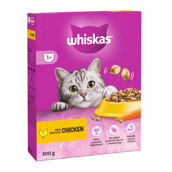 Whiskas 1+ Adult Dry Cat Food with Delicious Chicken, 300g - My Vitamin Store