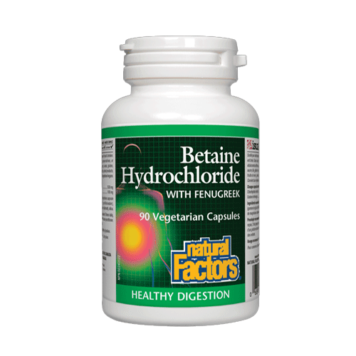 Natural Factors Betaine Hydrochloride (HCL) with Fenugreek, 90 Ct