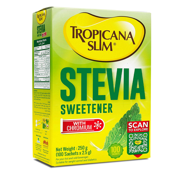 Tropicana Slim Stevia Sweetener with Chromium Sachet, 100 Ct